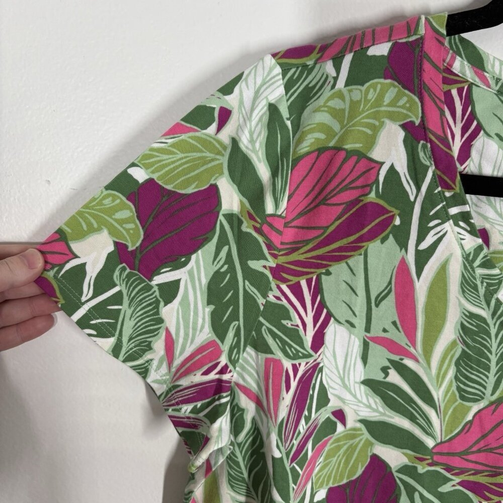 Soft Surroundings Petite Medium Tropical Floral Short Sleeve V-Neck Top NWOT - Picture 4 of 8